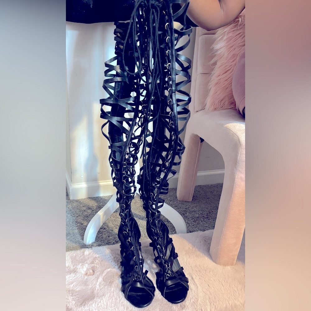 Black thigh high boots